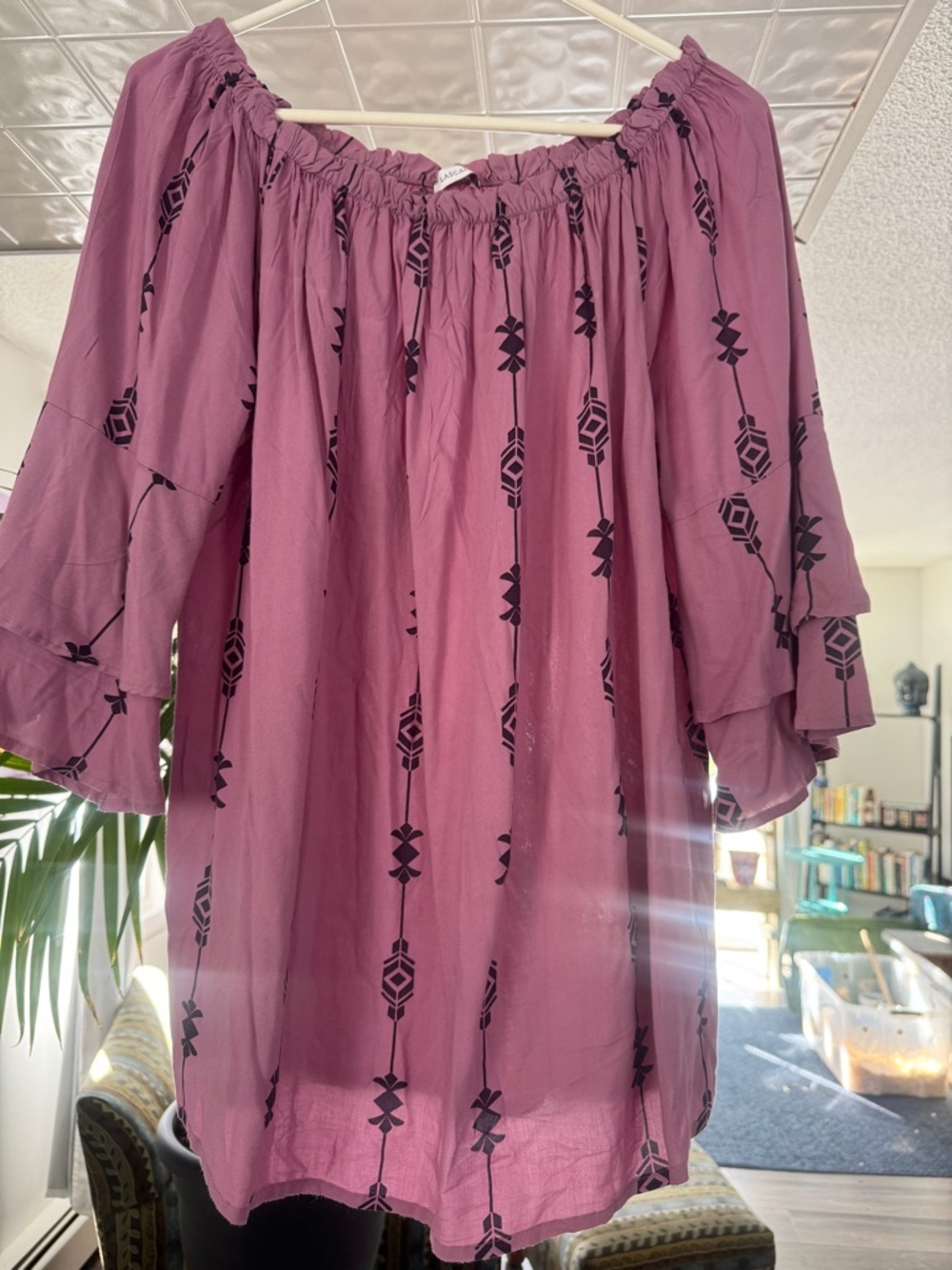Coastal cowgirl Tiered Bell Sleeve Tunic - Muted Purple Boho Top - 12 or L/xl